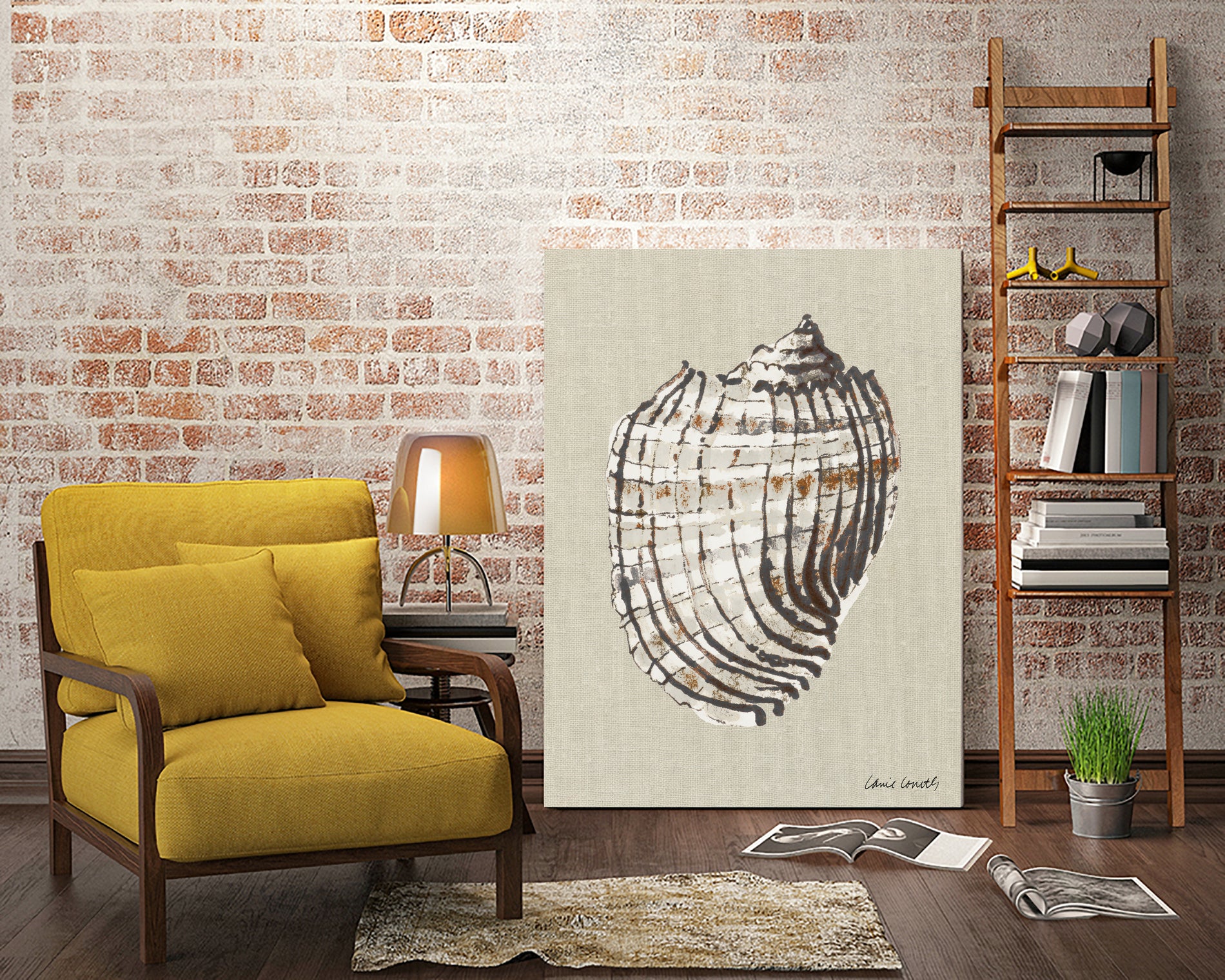Shell on Burlap I by Lanie  Loreth on GIANT ART - coastal shell