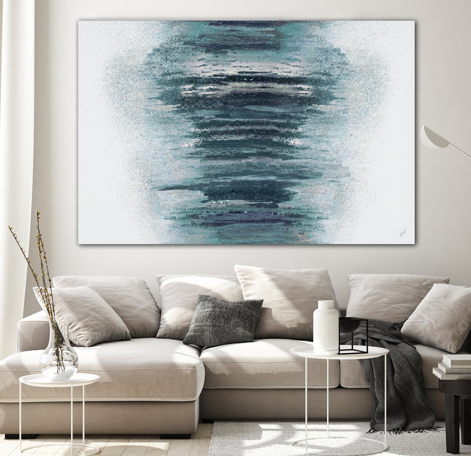 Teal with Silver Woods on White by Roberto Gonzalez on GIANT ART - abstract teal