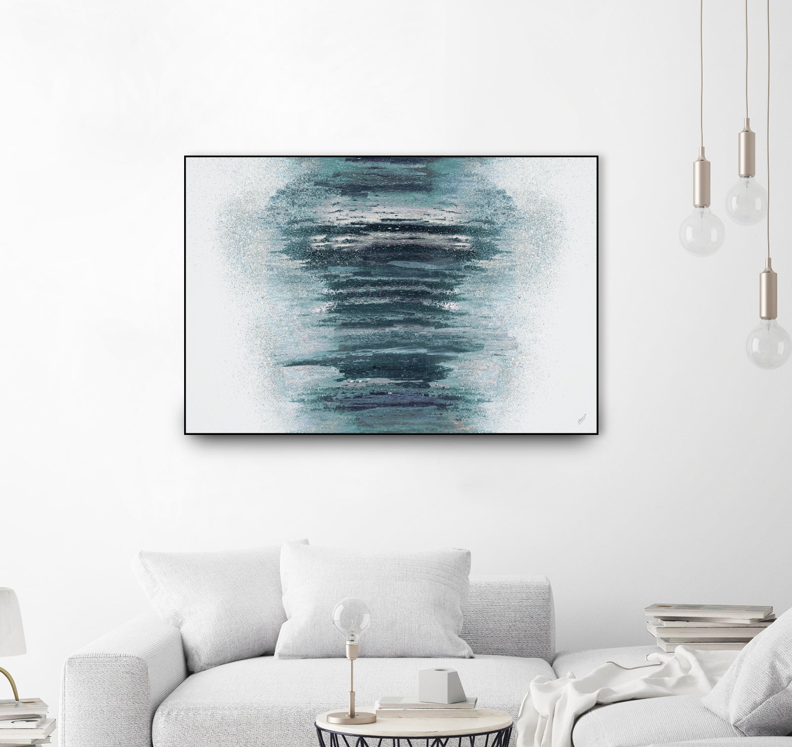 Teal with Silver Woods on White by Roberto Gonzalez on GIANT ART - abstract teal