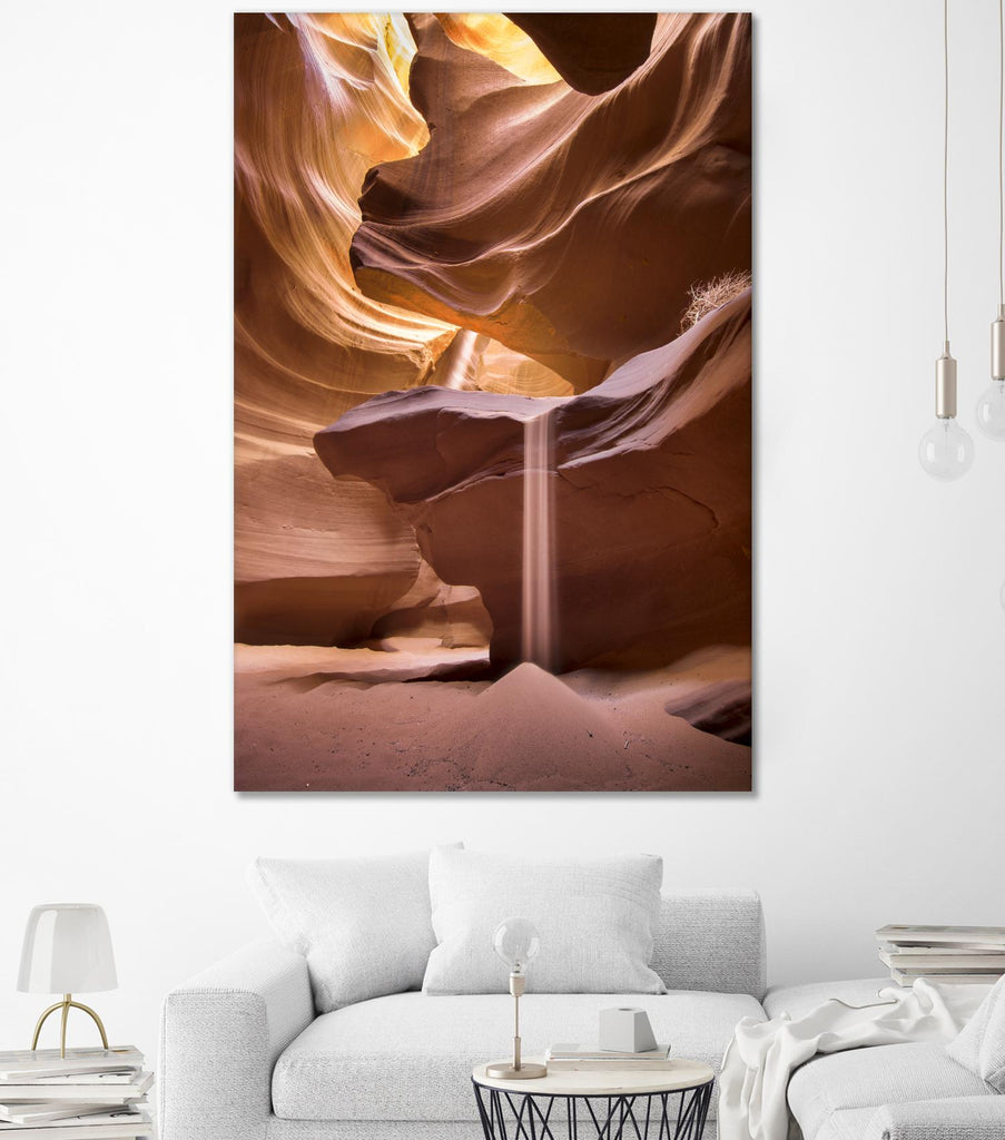 Sand pours through Antelope Canyon by Nick Jackson on GIANT ART - yellow landscape