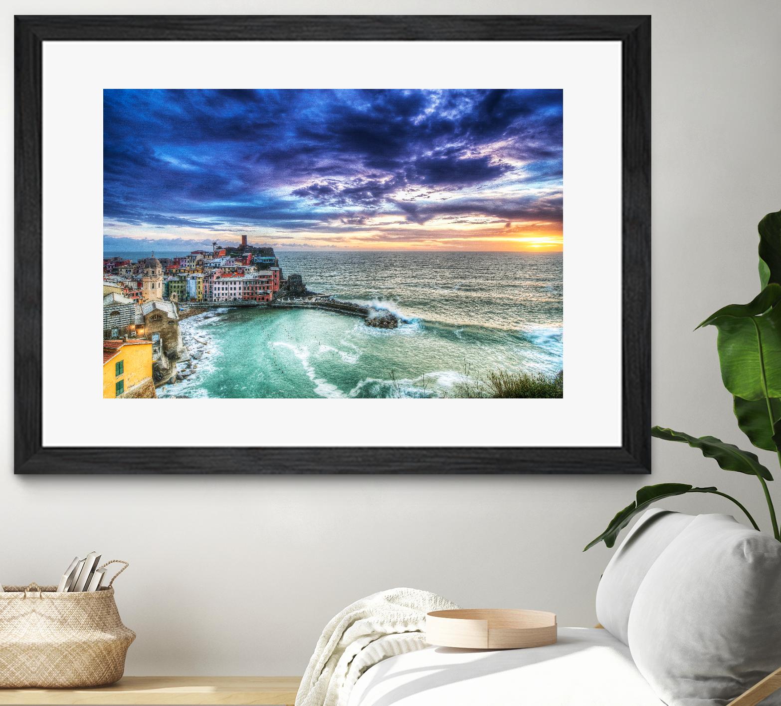 Vernazza Sunset, Cinque Terre, Italy by Nick Jackson on GIANT ART - green costal