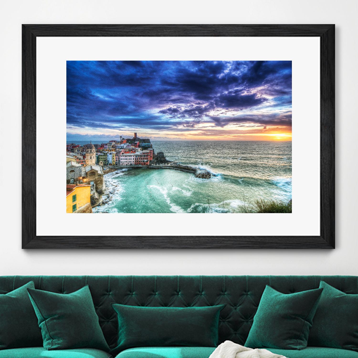 Vernazza Sunset, Cinque Terre, Italy by Nick Jackson on GIANT ART - green costal