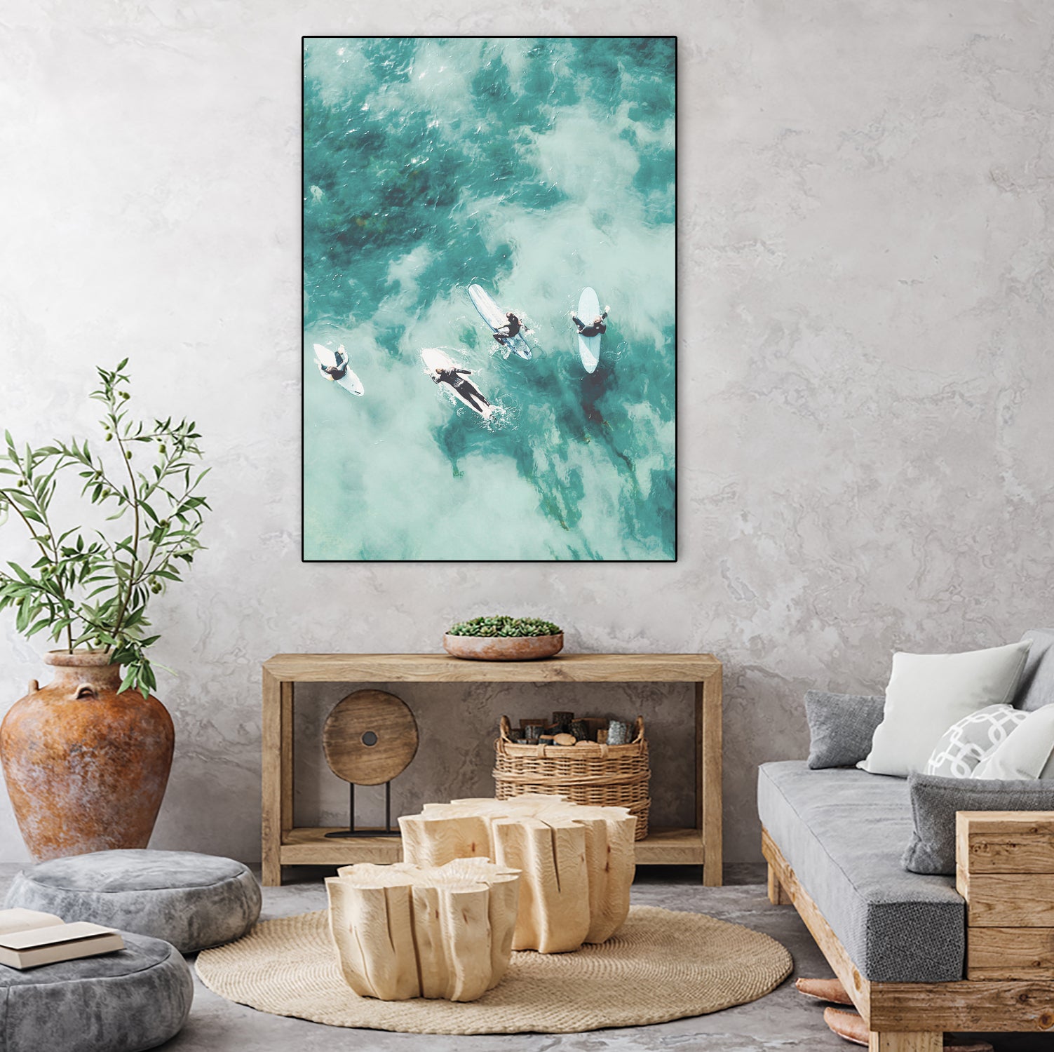 surfers by Unknown on GIANT ART - blue coastal ocean