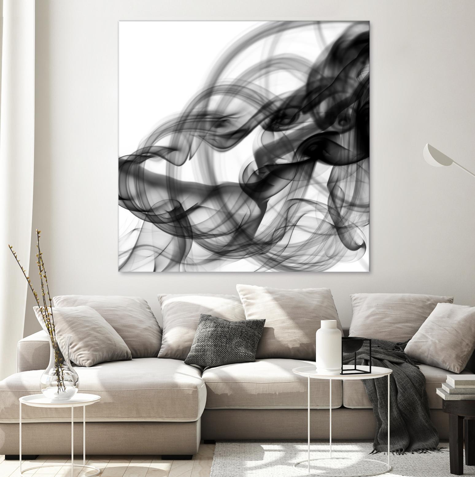 White Smoke Abstract Square by GI ArtLab on GIANT ART - black abstract