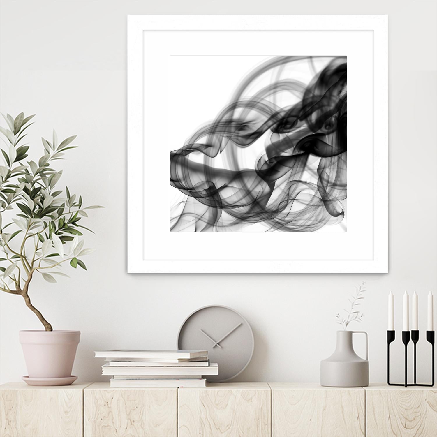 White Smoke Abstract Square by GI ArtLab on GIANT ART - black abstract