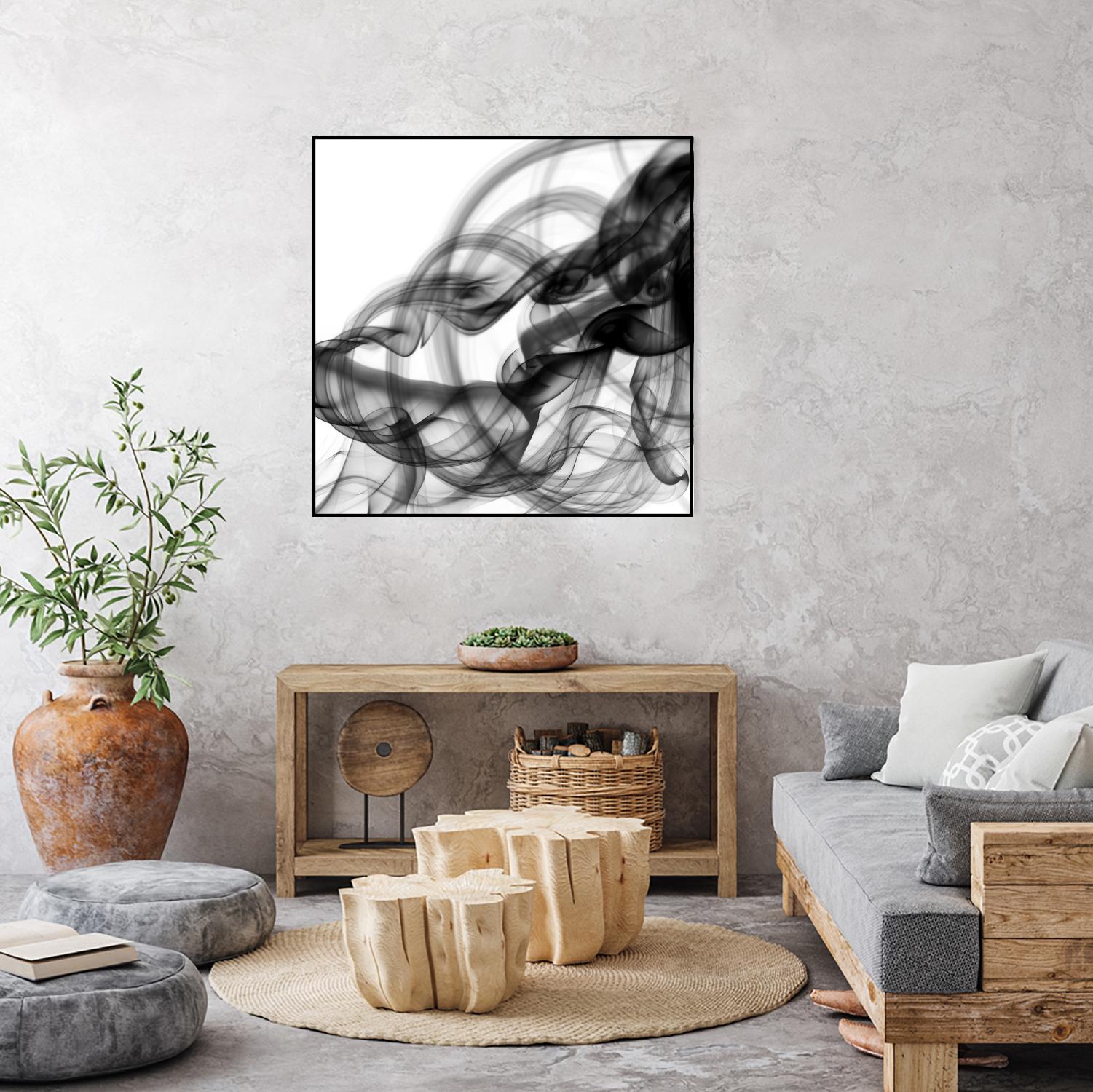 White Smoke Abstract Square by GI ArtLab on GIANT ART - black abstract