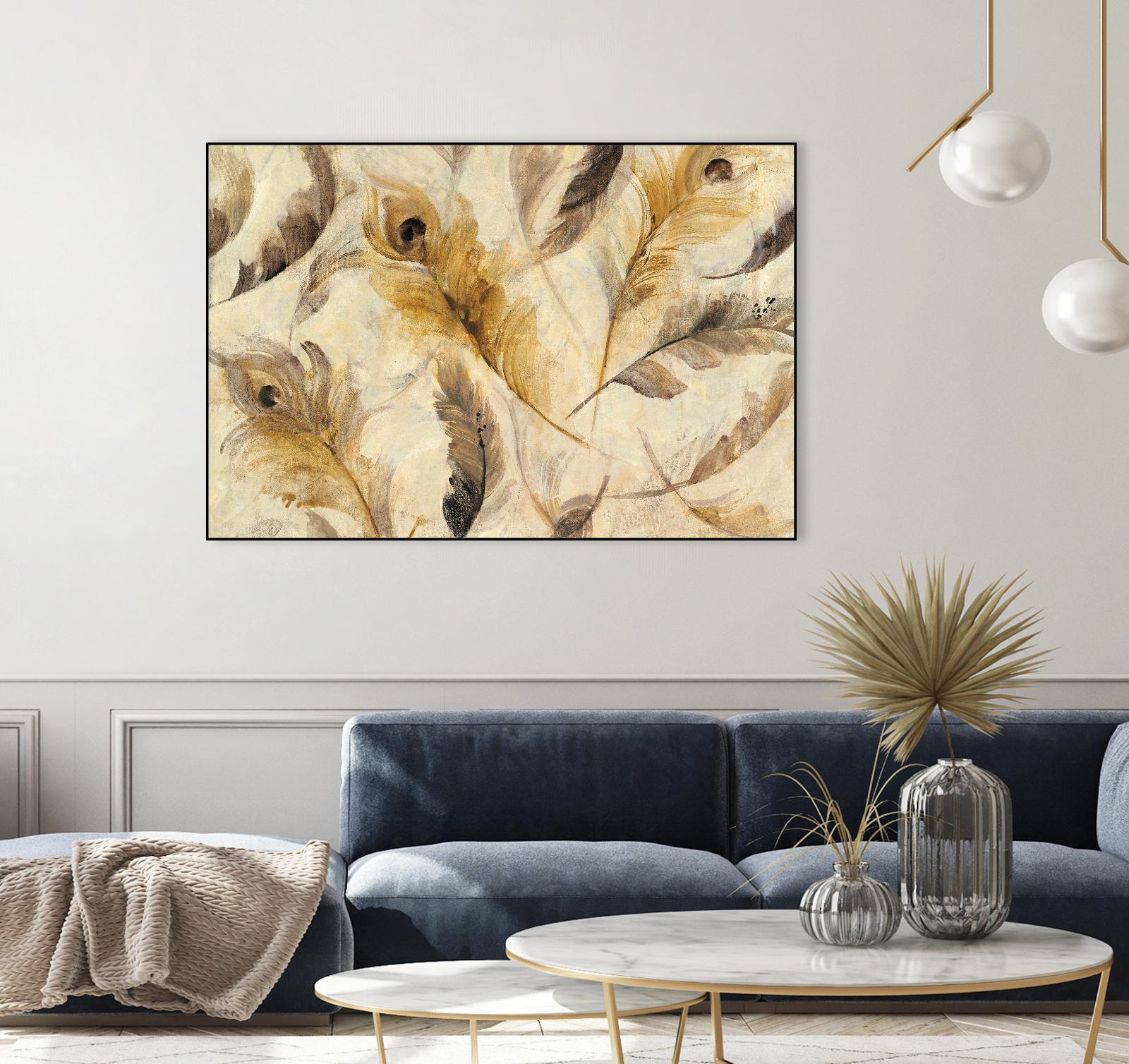 Feather Toss by Albena Hristova on GIANT ART - yellow contemporary