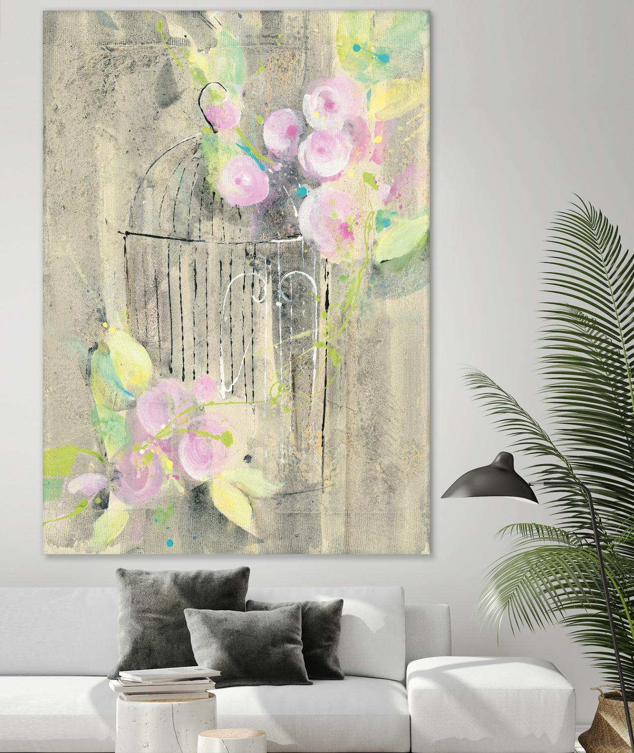 Birdcage Floral I by Albena Hristova on GIANT ART - pink floral