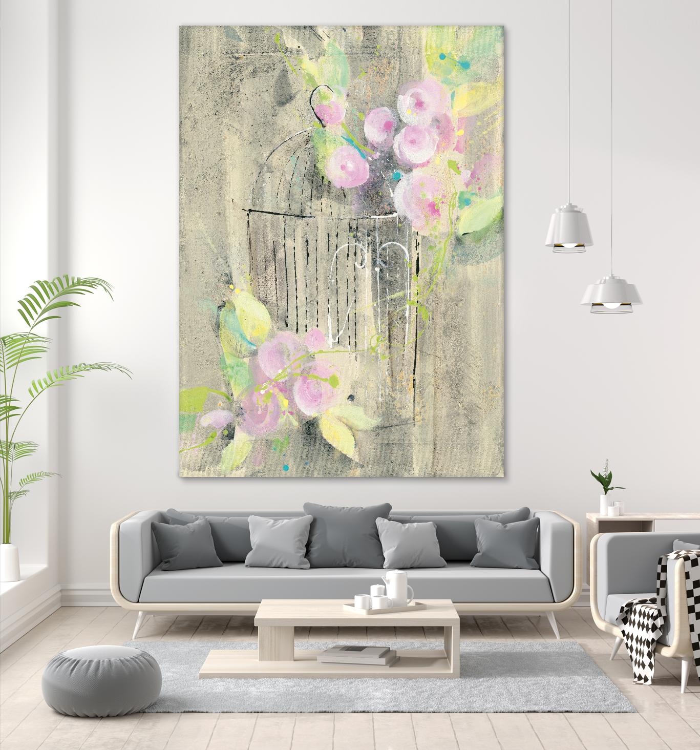 Birdcage Floral I by Albena Hristova on GIANT ART - pink floral