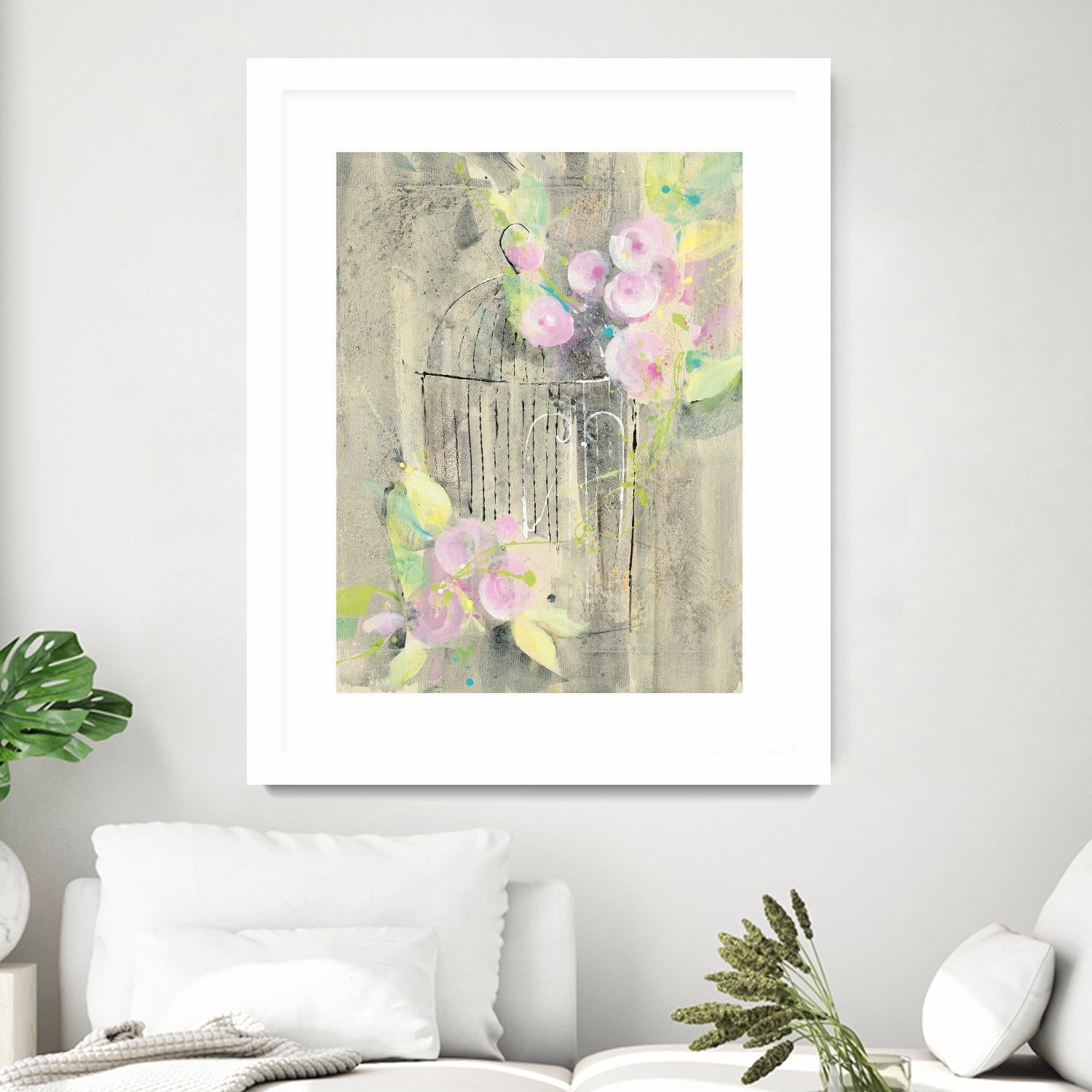 Birdcage Floral I by Albena Hristova on GIANT ART - pink floral