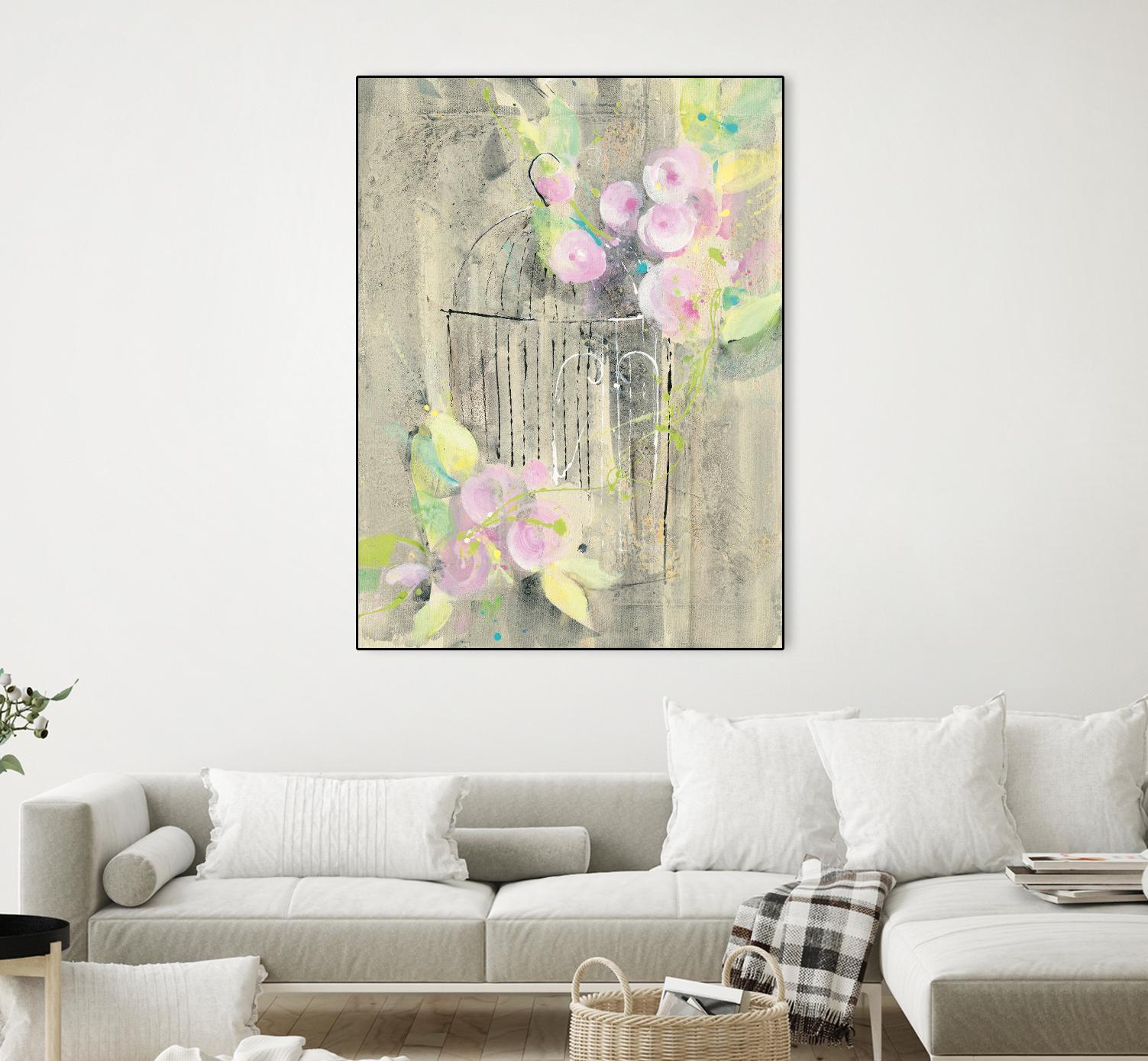 Birdcage Floral I by Albena Hristova on GIANT ART - pink floral