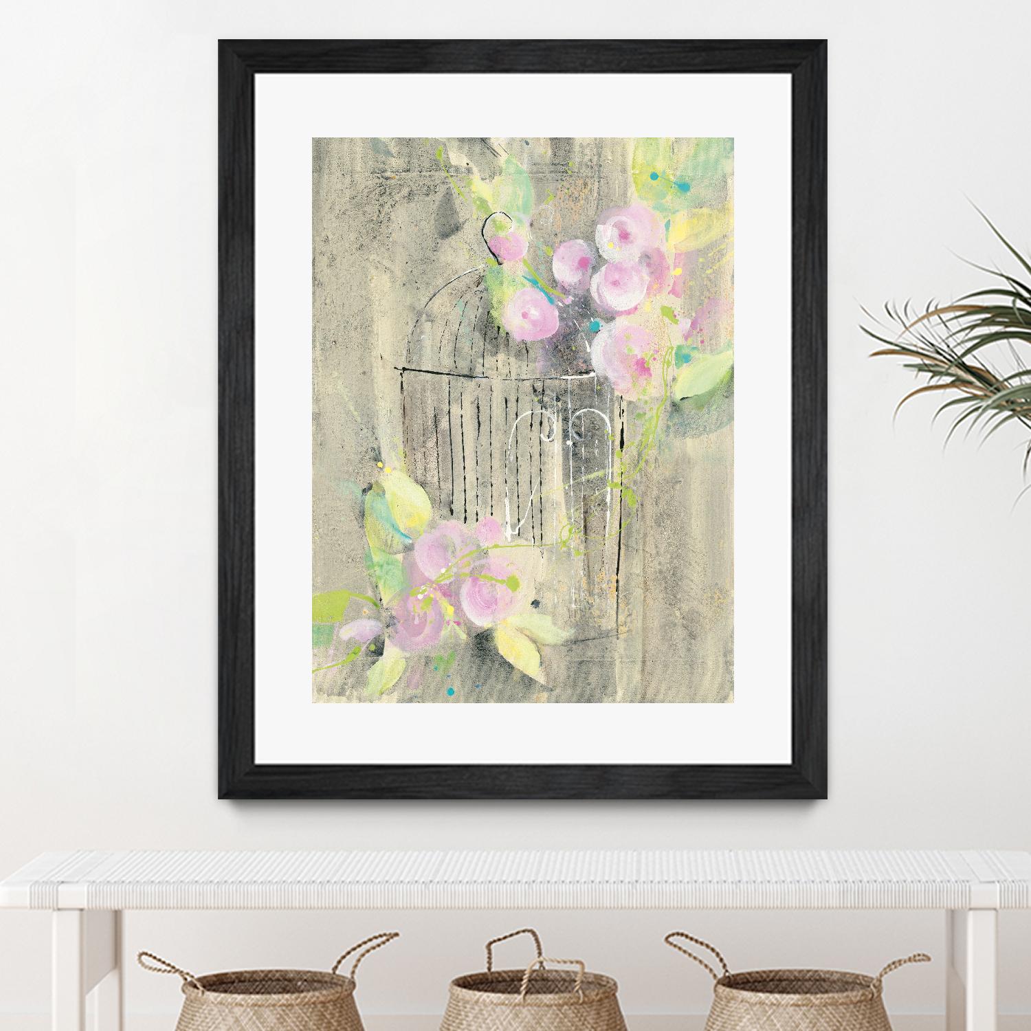 Birdcage Floral I by Albena Hristova on GIANT ART - pink floral