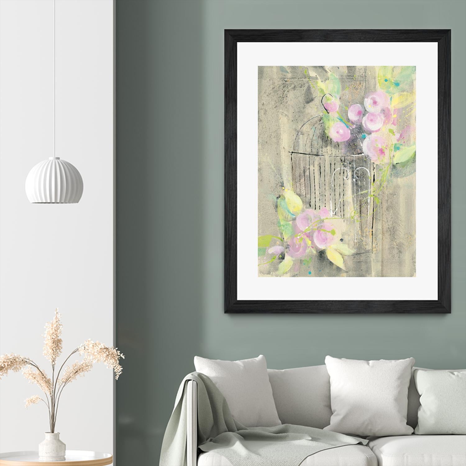 Birdcage Floral I by Albena Hristova on GIANT ART - pink floral