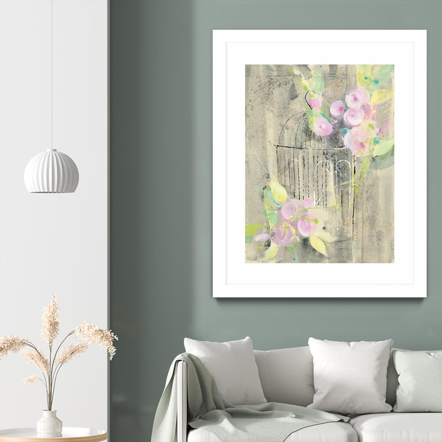 Birdcage Floral I by Albena Hristova on GIANT ART - pink floral