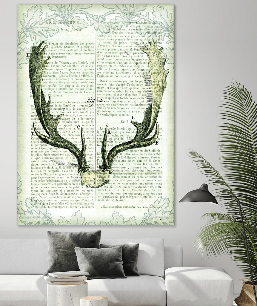 Regal Antlers on Newsprint II by Sue Schlabach on GIANT ART - brown country look