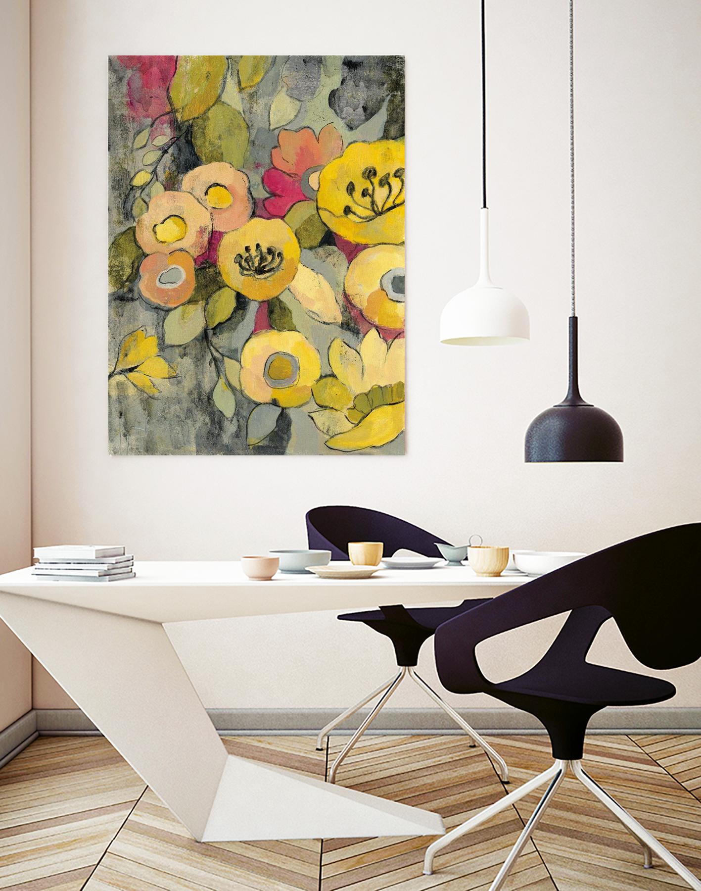 Yellow Floral Duo II by Silvia Vassileva on GIANT ART - grey floral