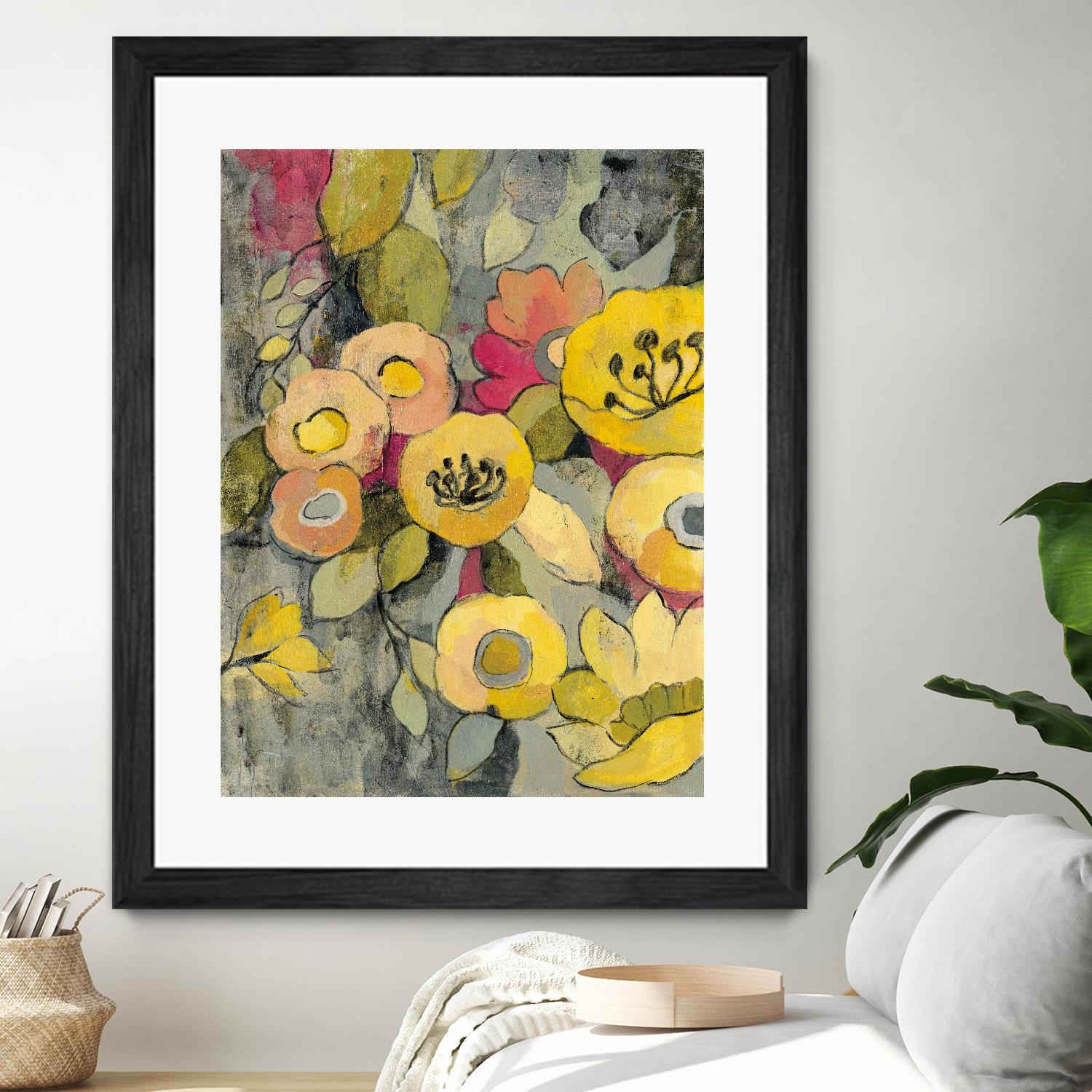 Yellow Floral Duo II by Silvia Vassileva on GIANT ART - grey floral