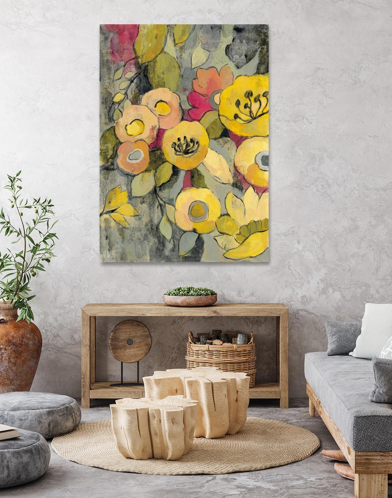 Yellow Floral Duo II by Silvia Vassileva on GIANT ART - grey floral
