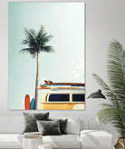 Surf Bus Yellow by Design Fabrikken on GIANT ART - multi coastal, landscapes, photography, beaches, cars, palm trees, surfing, tropical, transportation