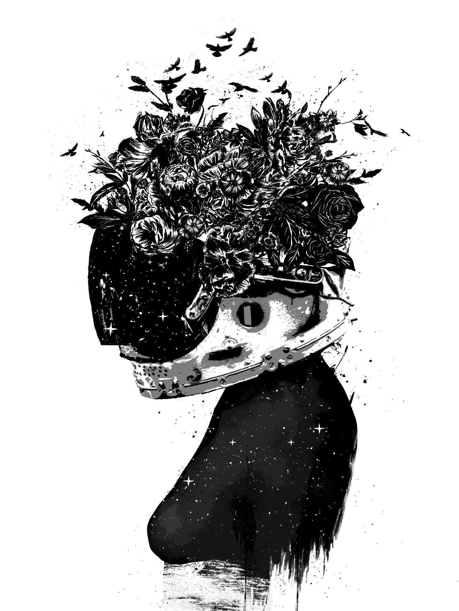 Hybrid Girl by Balazs Solti on GIANT ART - black,white contemporary, figurative, urban/pop surrealism, flowers, silhouettes