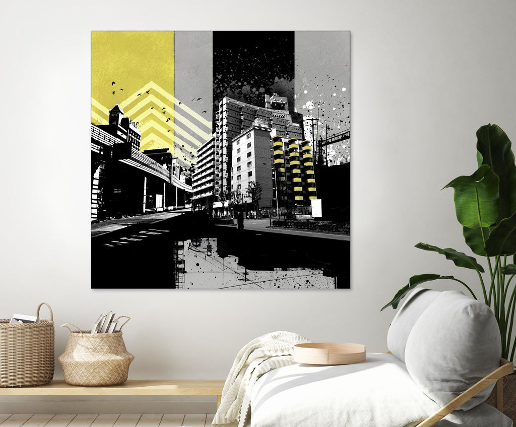 Triptych II by Elisabeth Brizzi on GIANT ART - yellow city scene