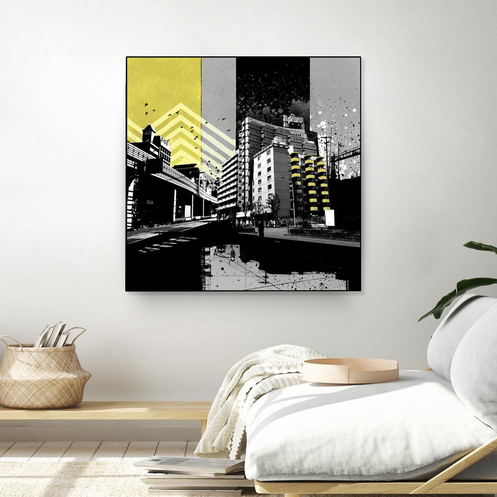 Triptych II by Elisabeth Brizzi on GIANT ART - yellow city scene