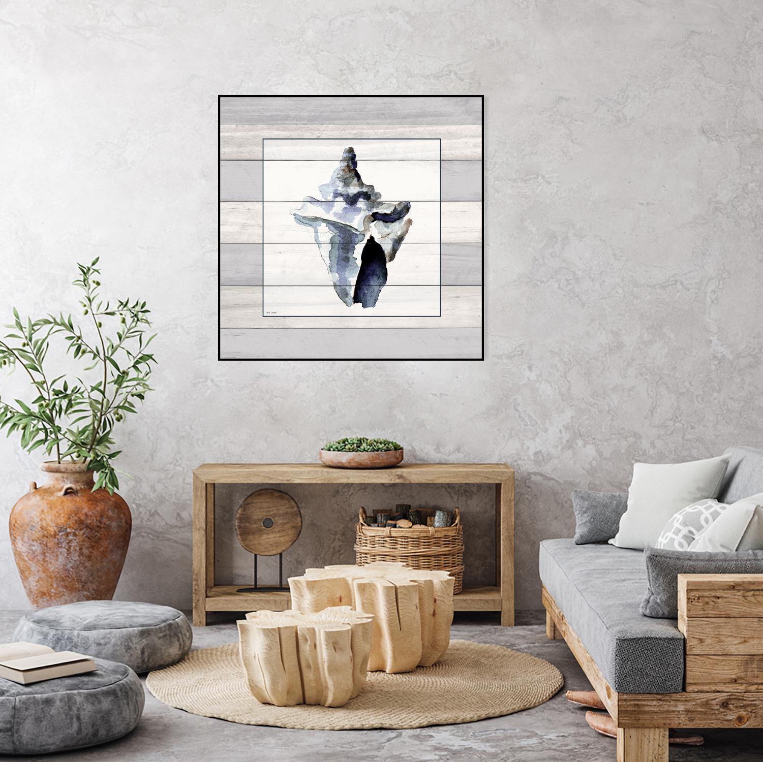 Muted Blue Sea Conch On Wood by Lanie Loreth on GIANT ART - coastal 