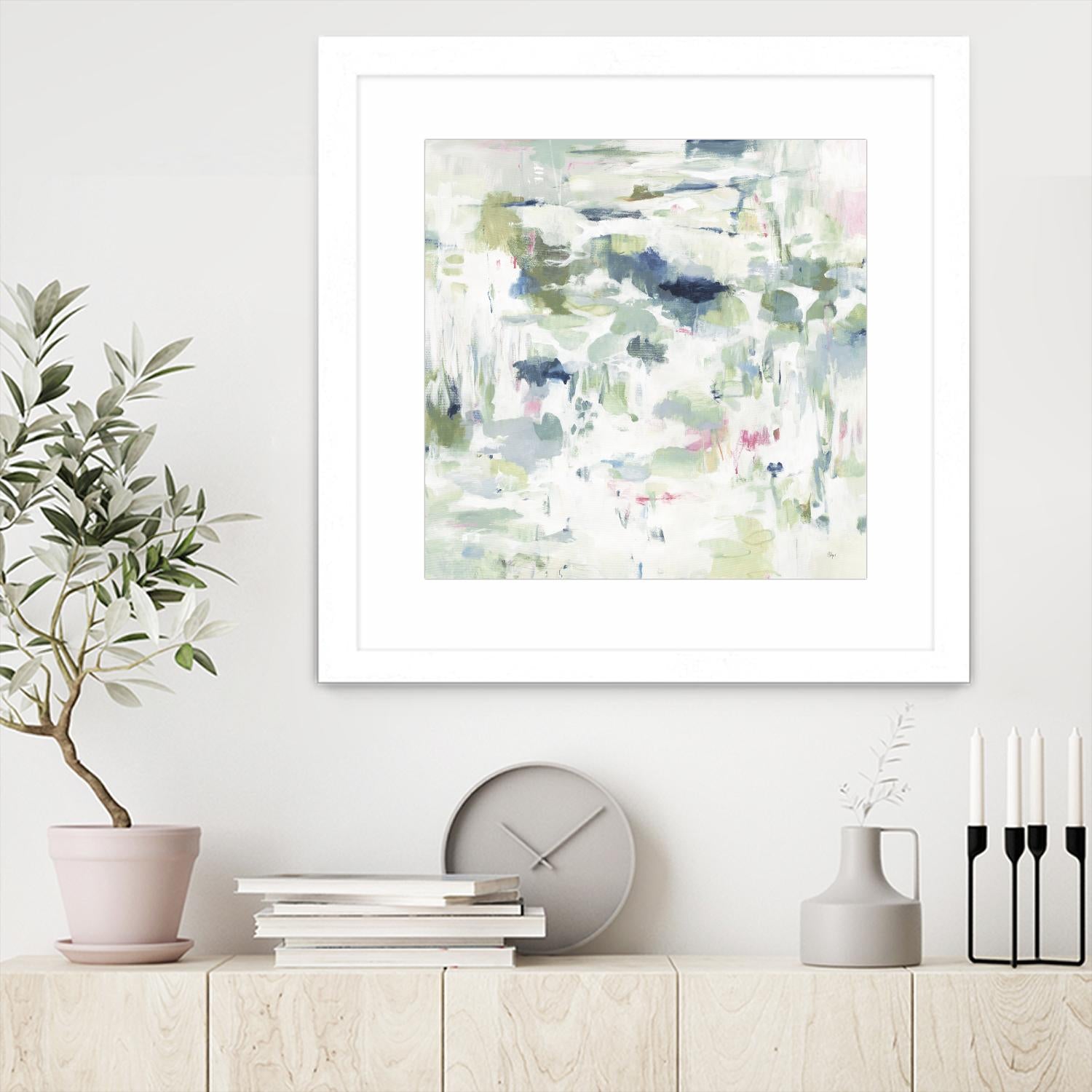 Abstract Reflections by Lisa Ridgers on GIANT ART - whites & creams, greens abstract