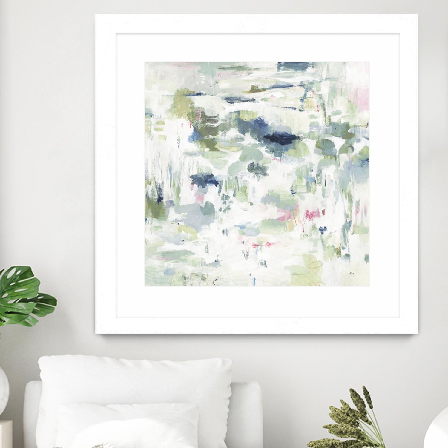 Abstract Reflections by Lisa Ridgers on GIANT ART - whites & creams, greens abstract