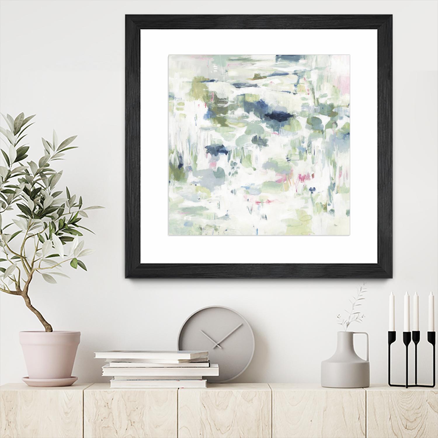 Abstract Reflections by Lisa Ridgers on GIANT ART - whites & creams, greens abstract