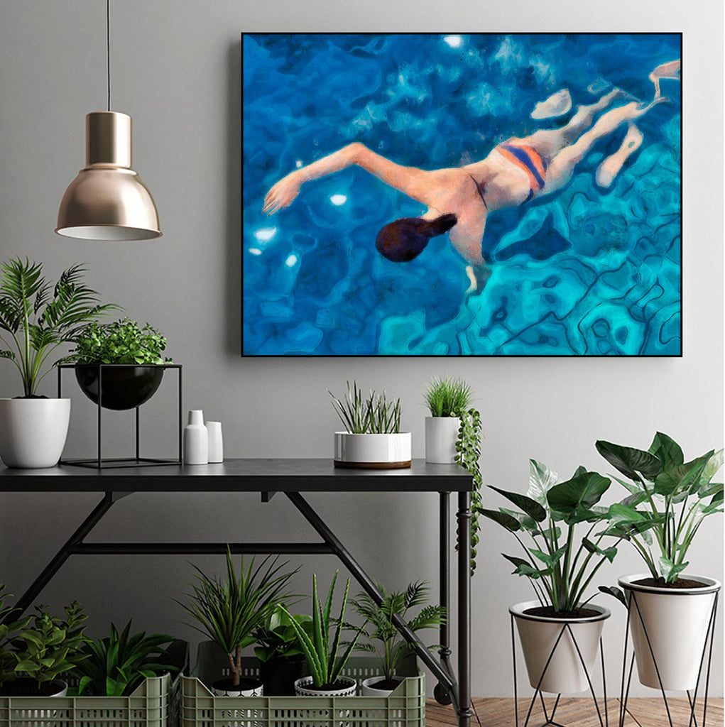 Morning Swimming I by Alonzo Saunders on GIANT ART - beige coastal & tropical swimming