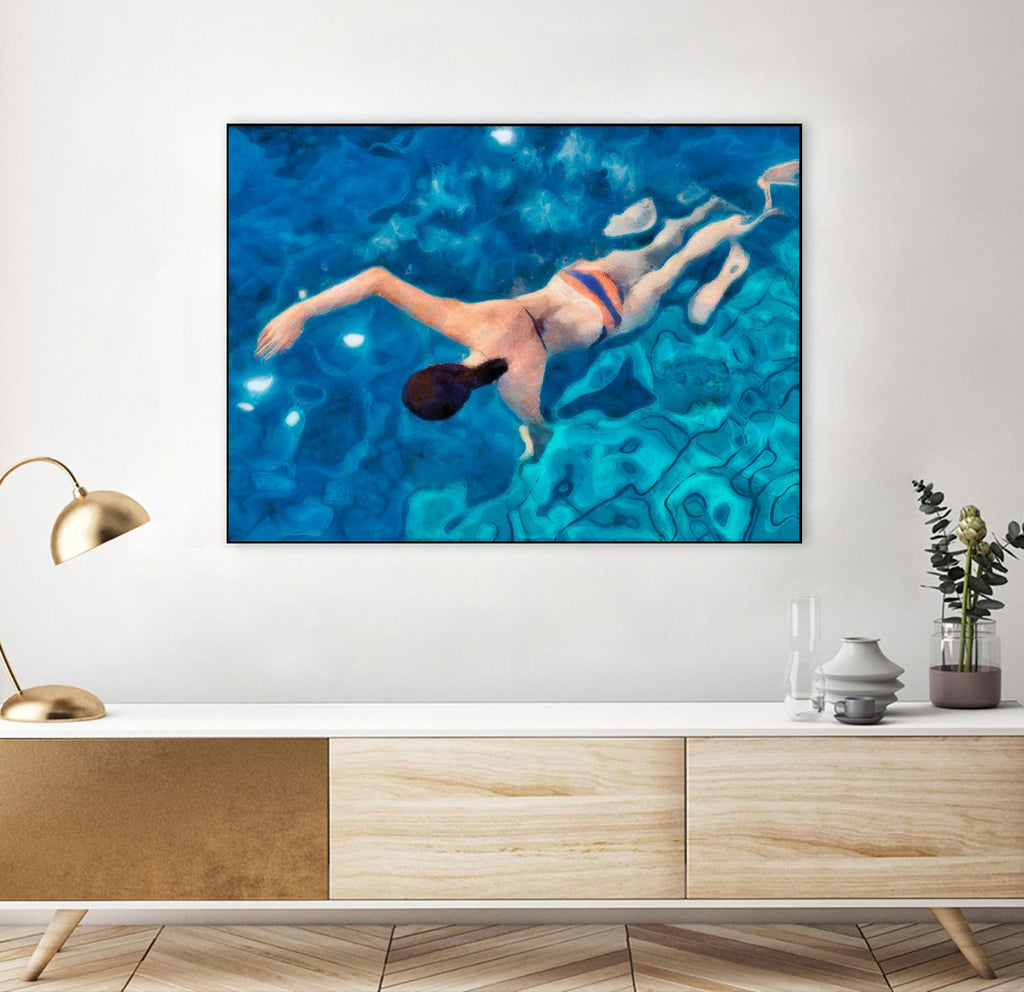 Morning Swimming I by Alonzo Saunders on GIANT ART - beige coastal & tropical swimming