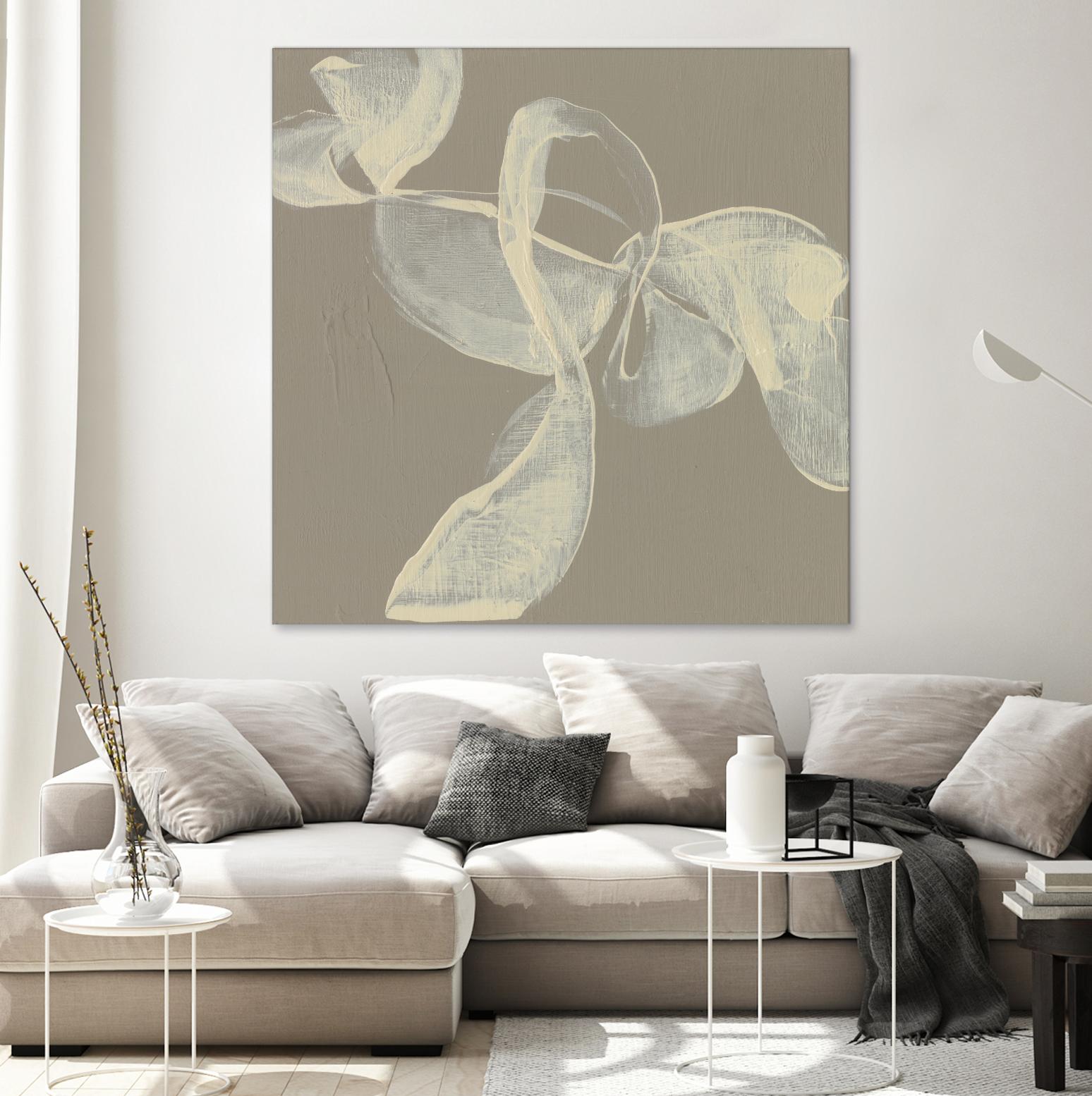 White Ribbon on Beige I by Jennifer Goldberger on GIANT ART - beige abstract abstract