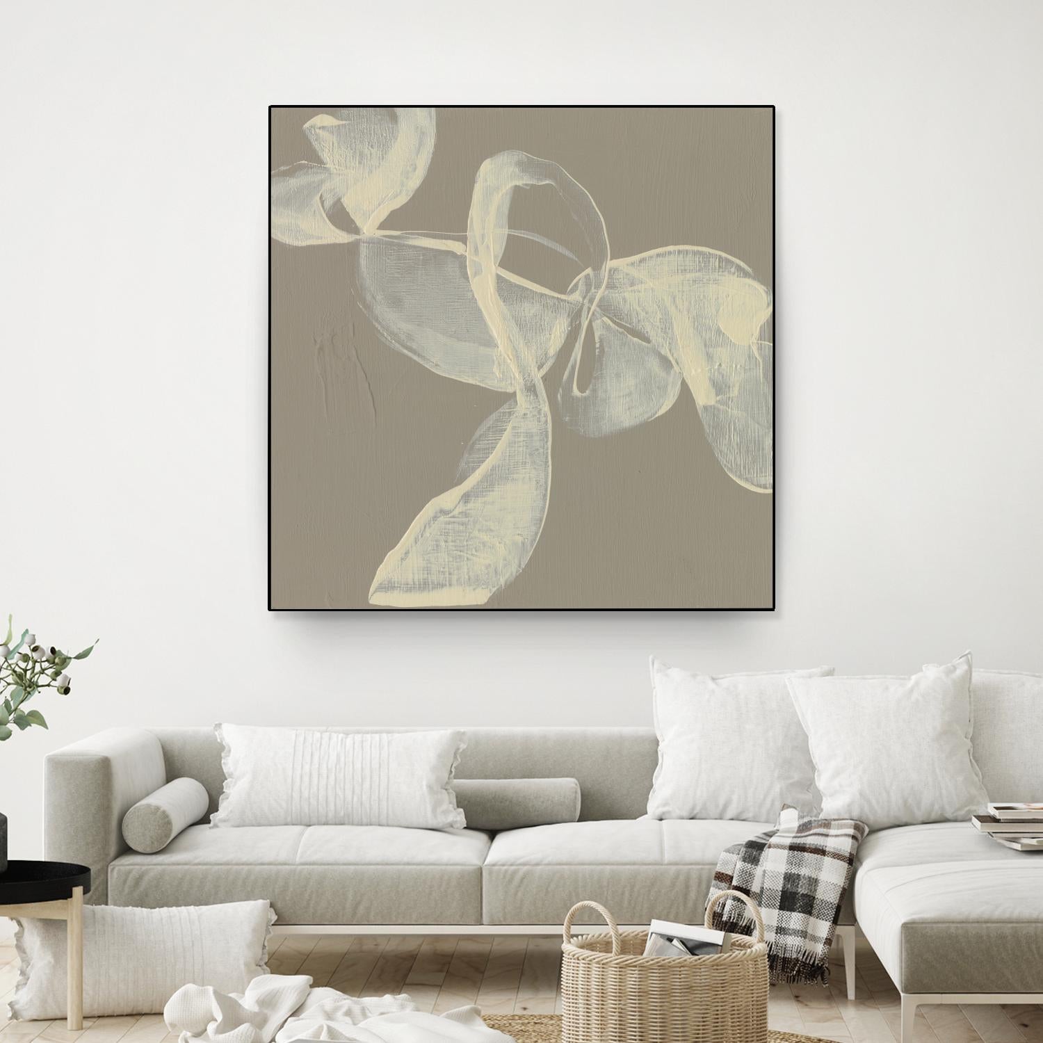 White Ribbon on Beige I by Jennifer Goldberger on GIANT ART - beige abstract abstract