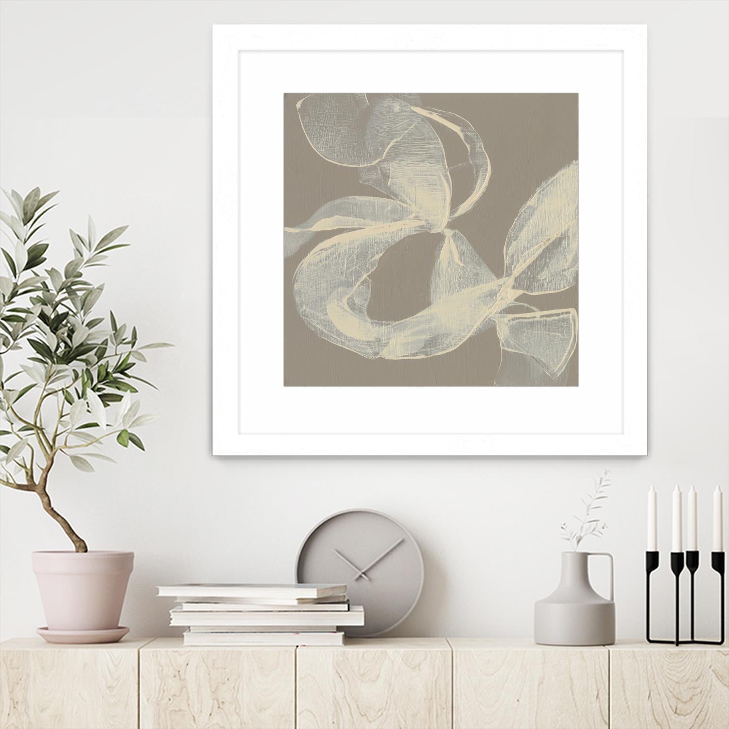 White Ribbon on Beige II by Jennifer Goldberger on GIANT ART - beige abstract
