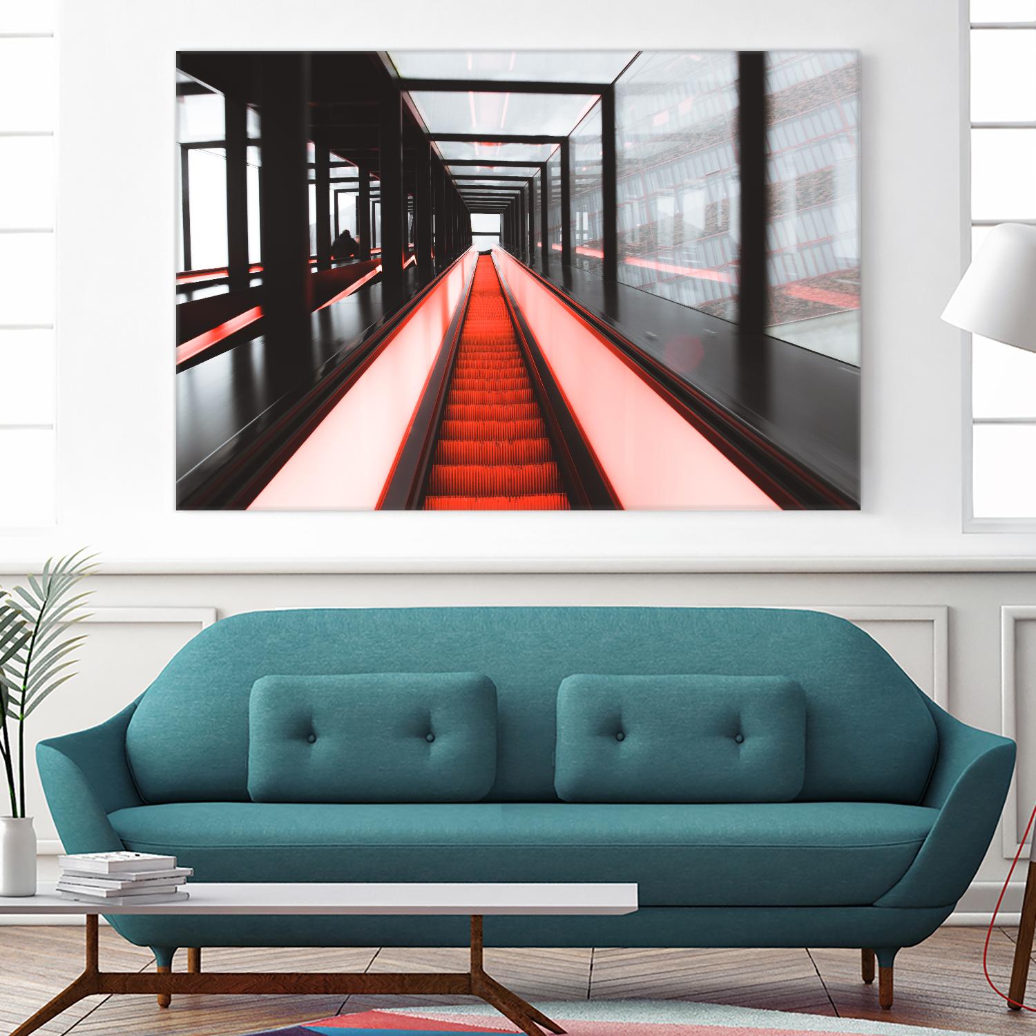 Red escalator by Pexels on GIANT ART - black photo art