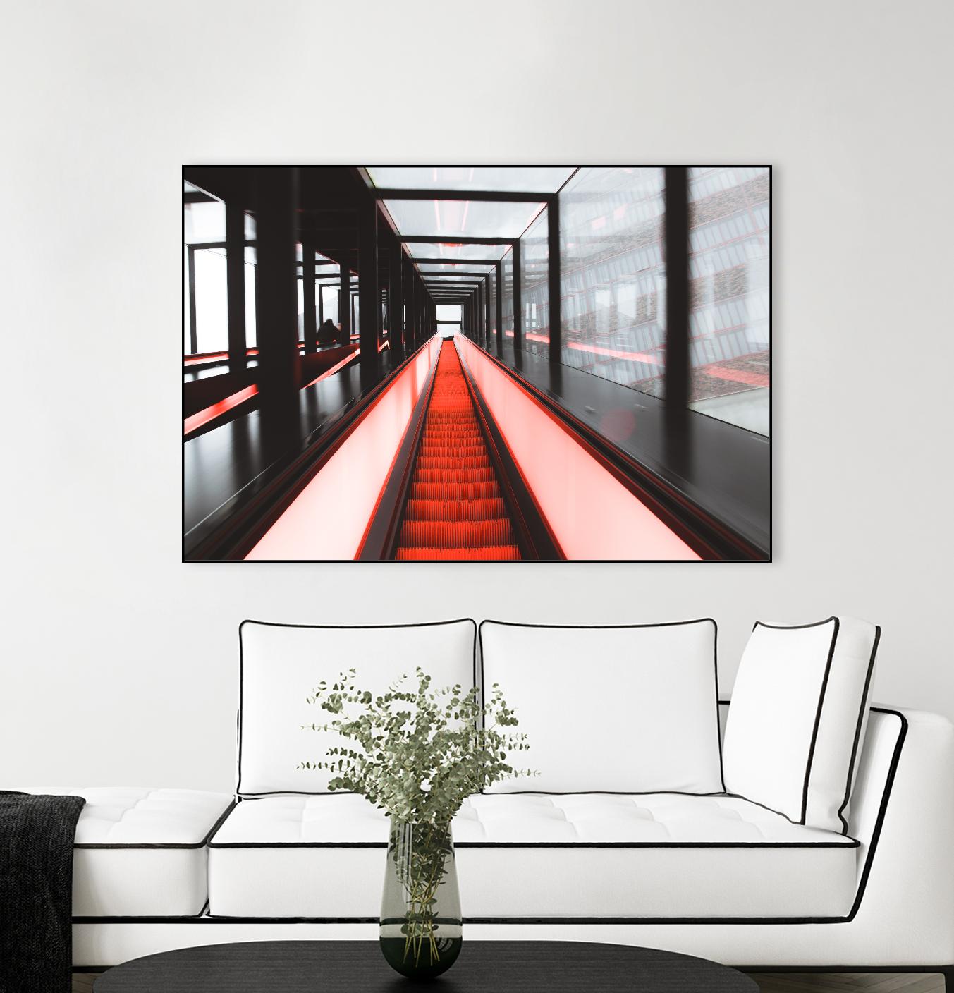 Red escalator by Pexels on GIANT ART - black photo art