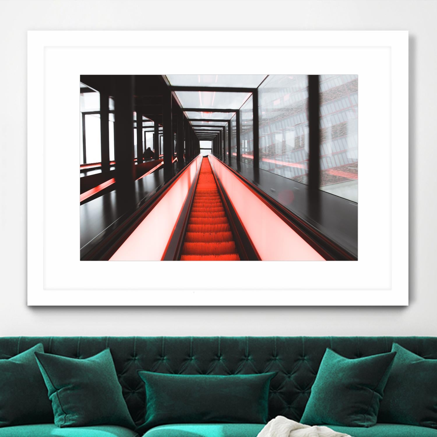 Red escalator by Pexels on GIANT ART - black photo art