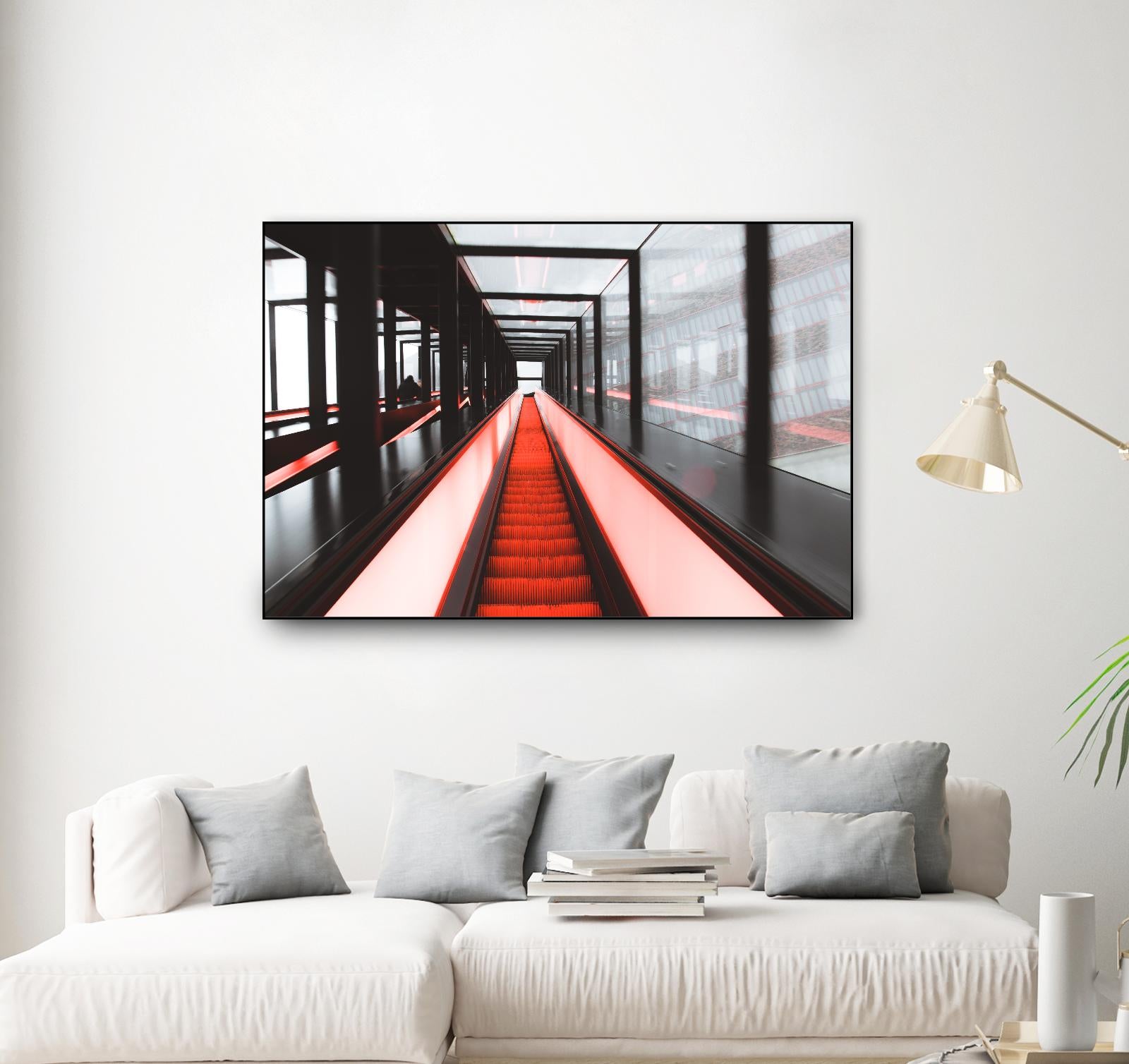 Red escalator by Pexels on GIANT ART - black photo art