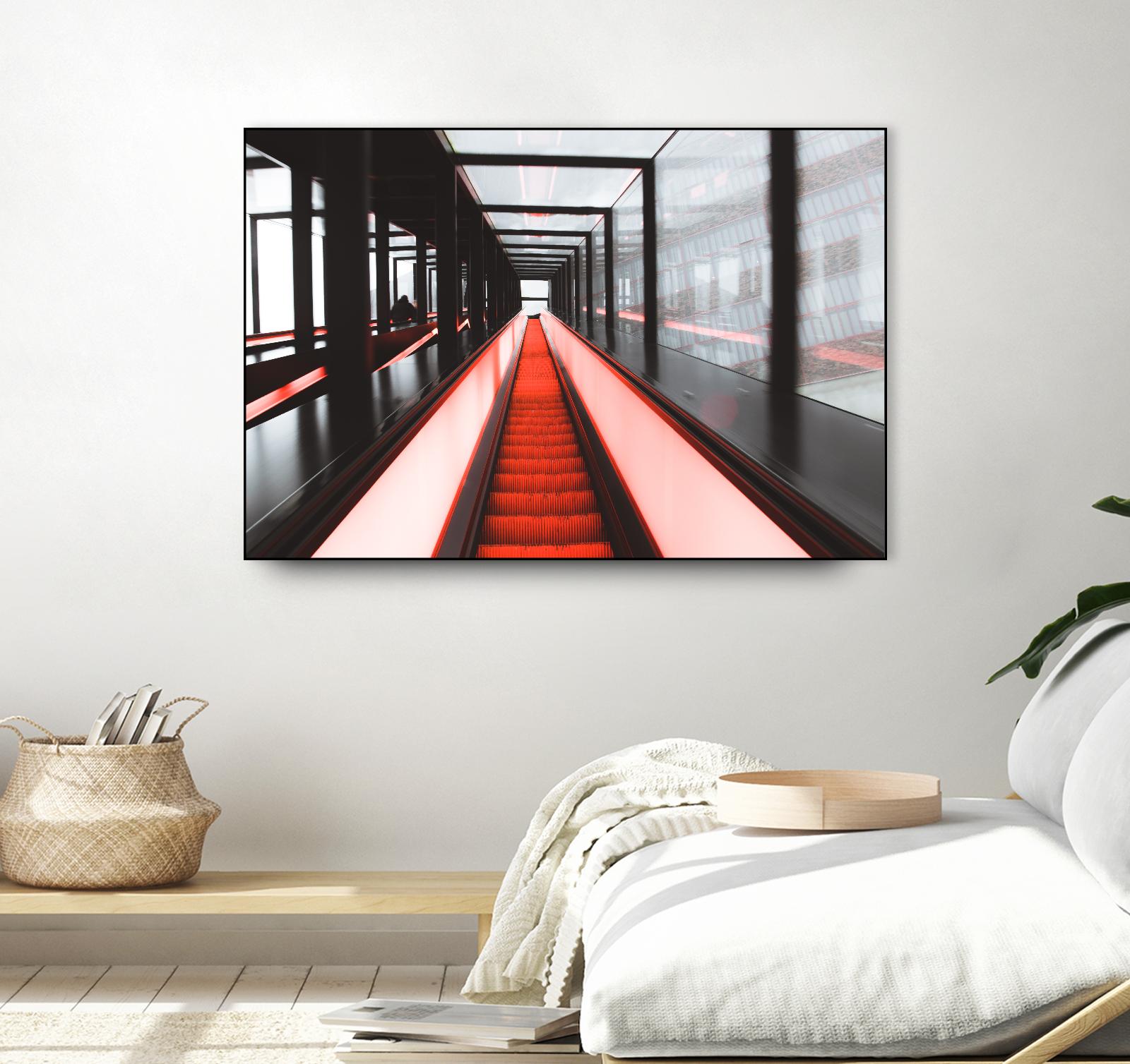Red escalator by Pexels on GIANT ART - black photo art