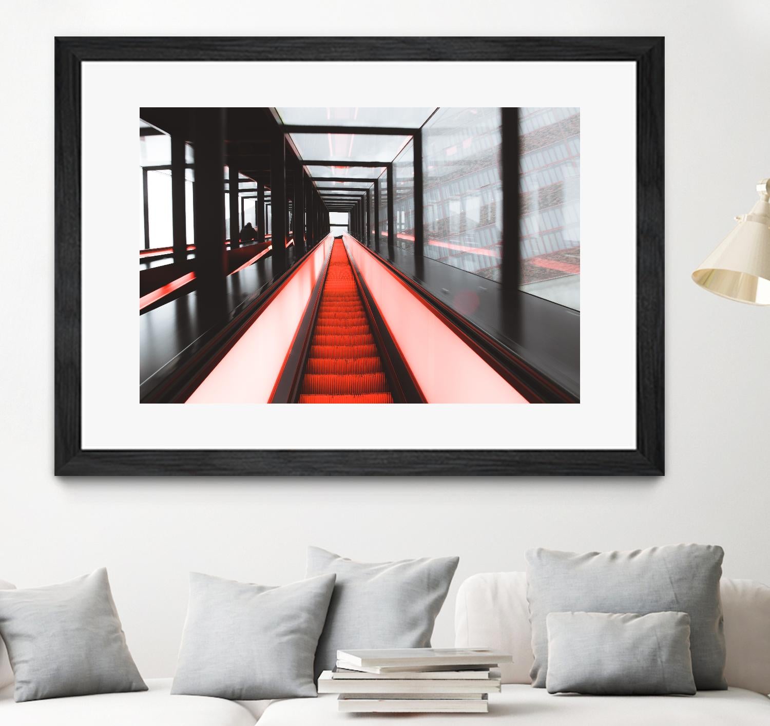 Red escalator by Pexels on GIANT ART - black photo art