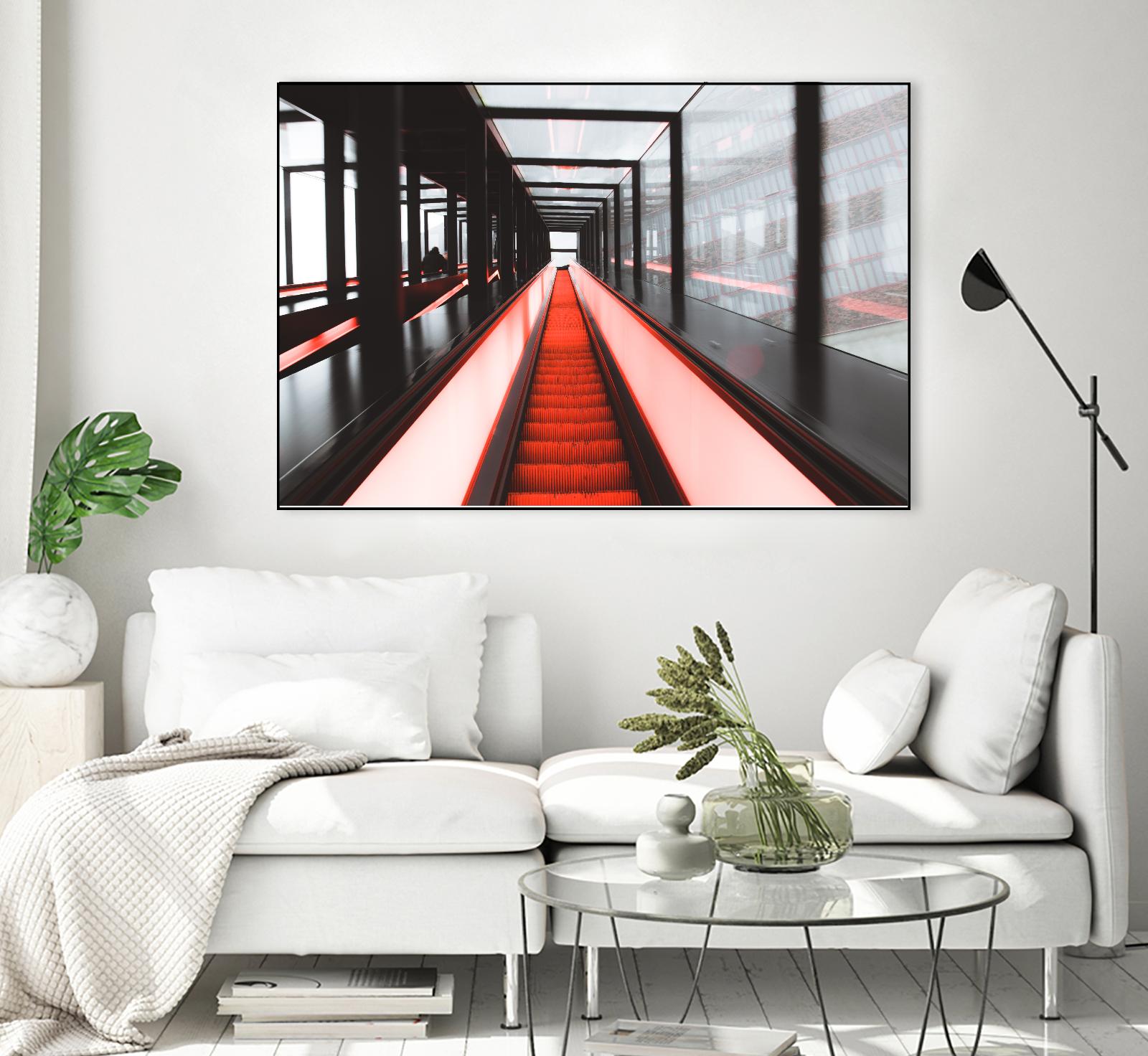 Red escalator by Pexels on GIANT ART - black photo art