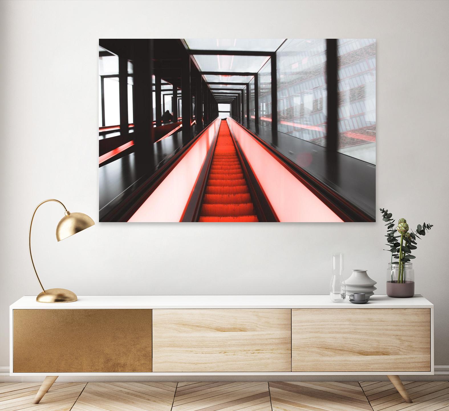 Red escalator by Pexels on GIANT ART - black photo art